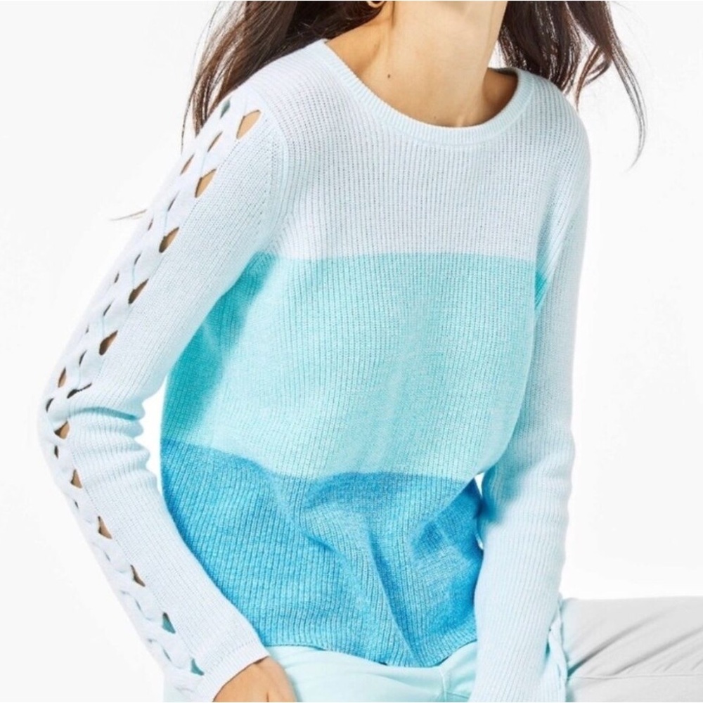 Lilly Pulitzer Cortina Ombre Color Block Ribbed Cable Knit Sweater 001925 Medium - Picture 14 of 14